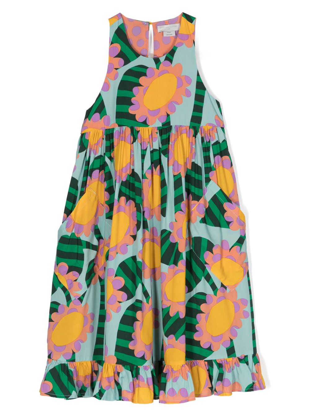 Stella McCartney Kids Graphic Flower 无袖连衣裙 - 蓝色