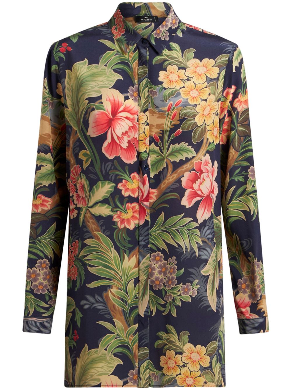 ETRO 花卉印花真丝衬衫 - 蓝色