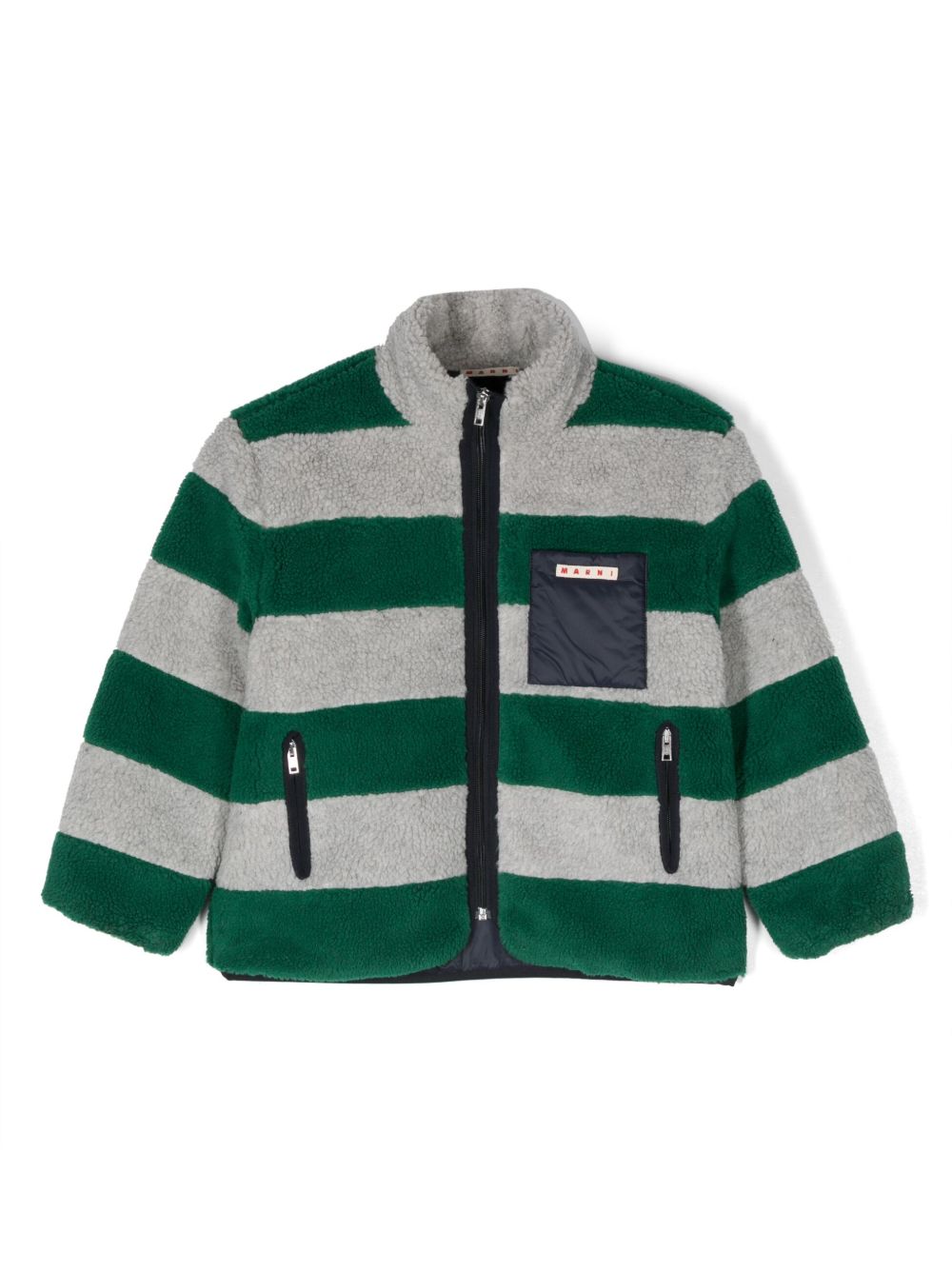Marni Kids 条纹泰迪夹克 - 绿色