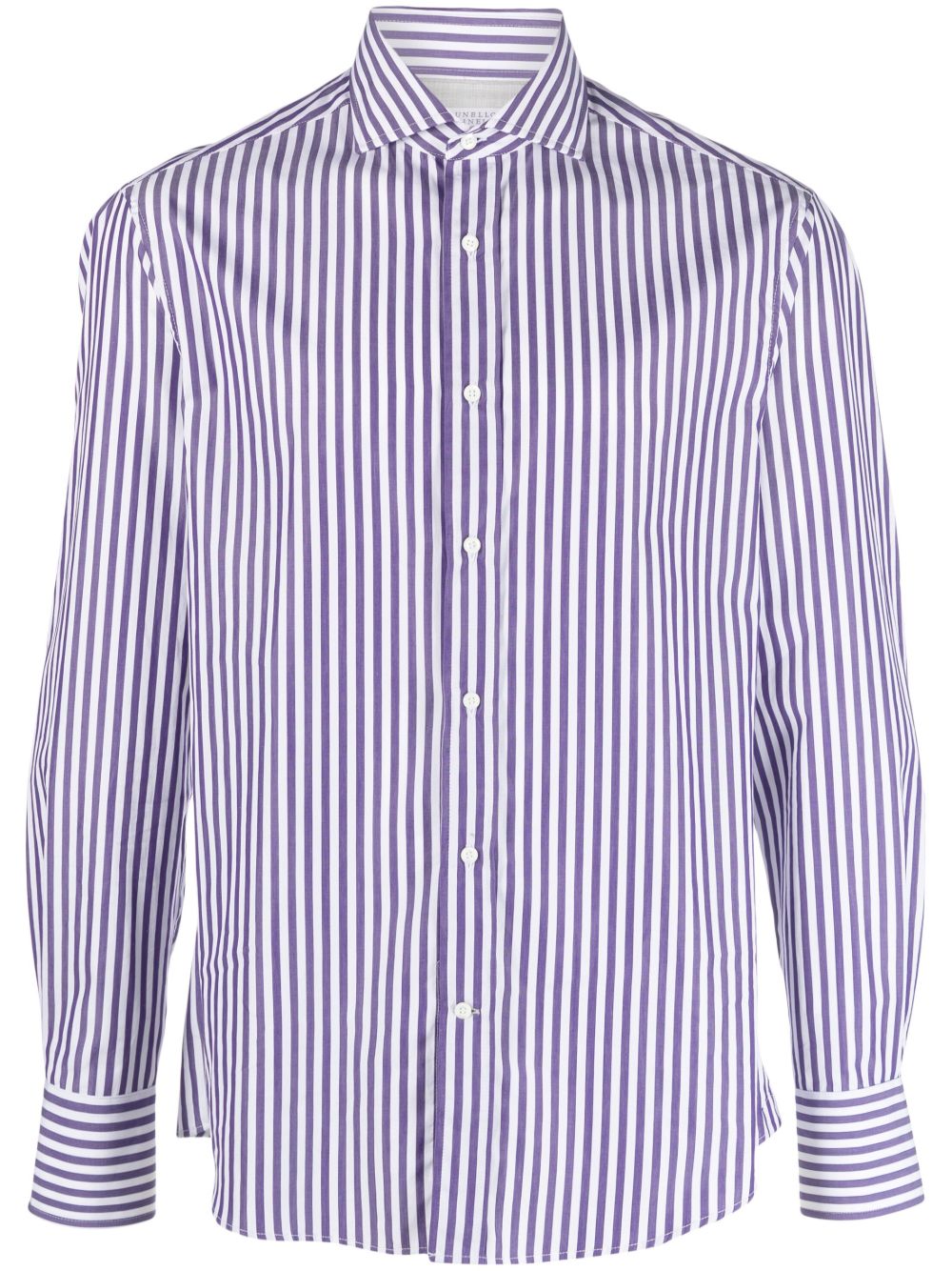 Brunello Cucinelli 条纹长袖棉衬衫 - 紫色