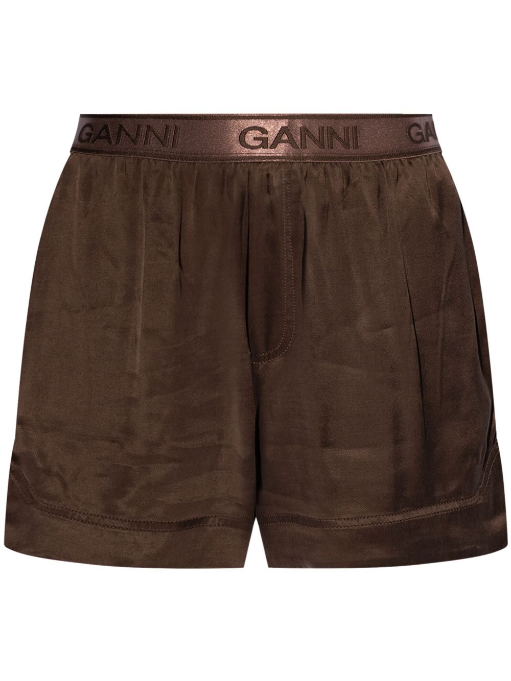 GANNI logo腰边短裤 - 褐色