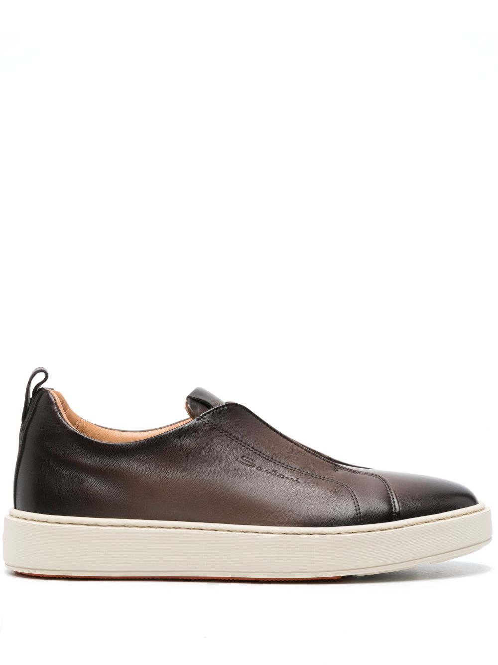 Santoni 渐色皮质套穿式运动鞋 - 褐色
