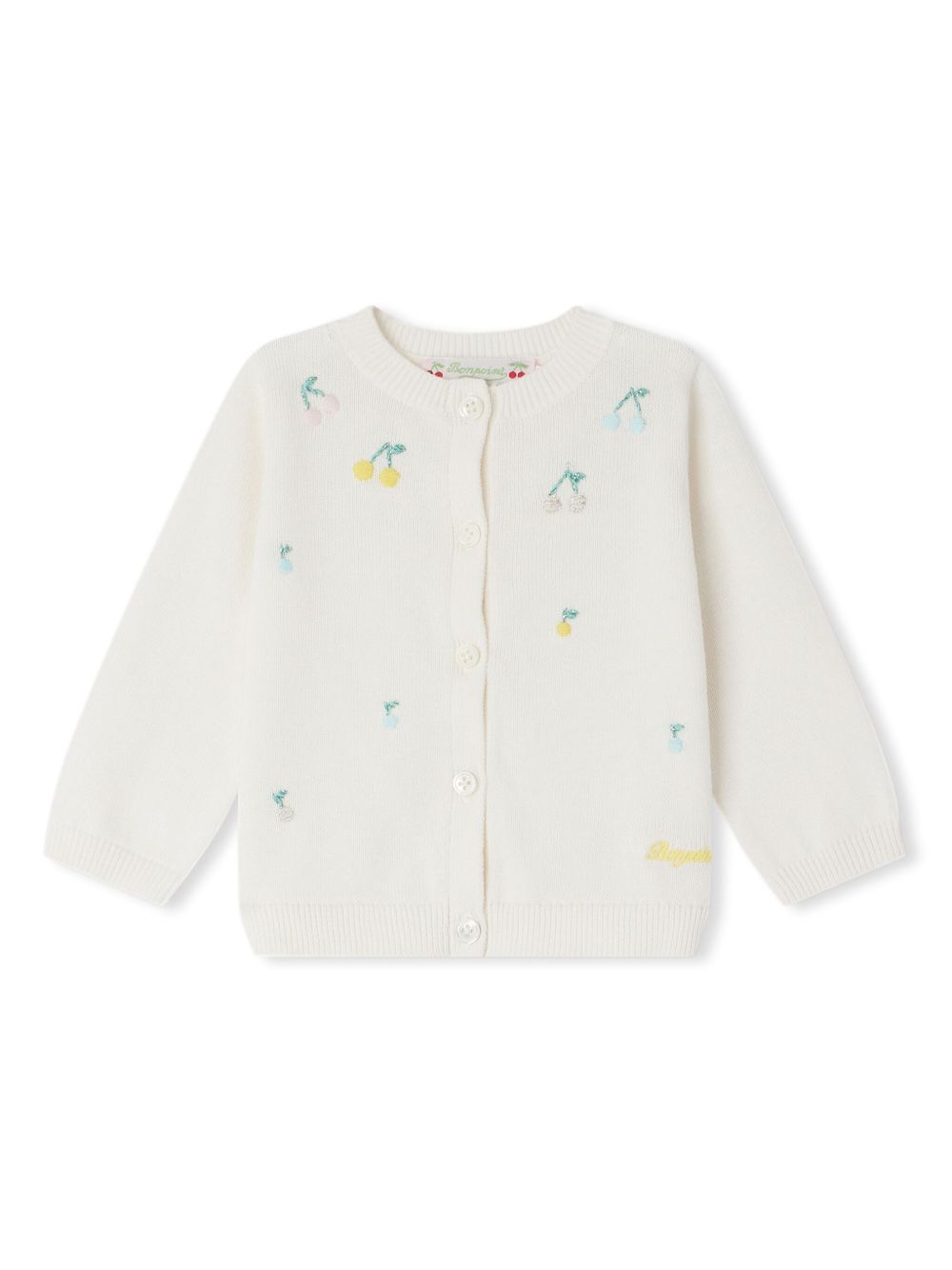 Bonpoint Claudie 樱桃刺绣棉开衫 - 白色