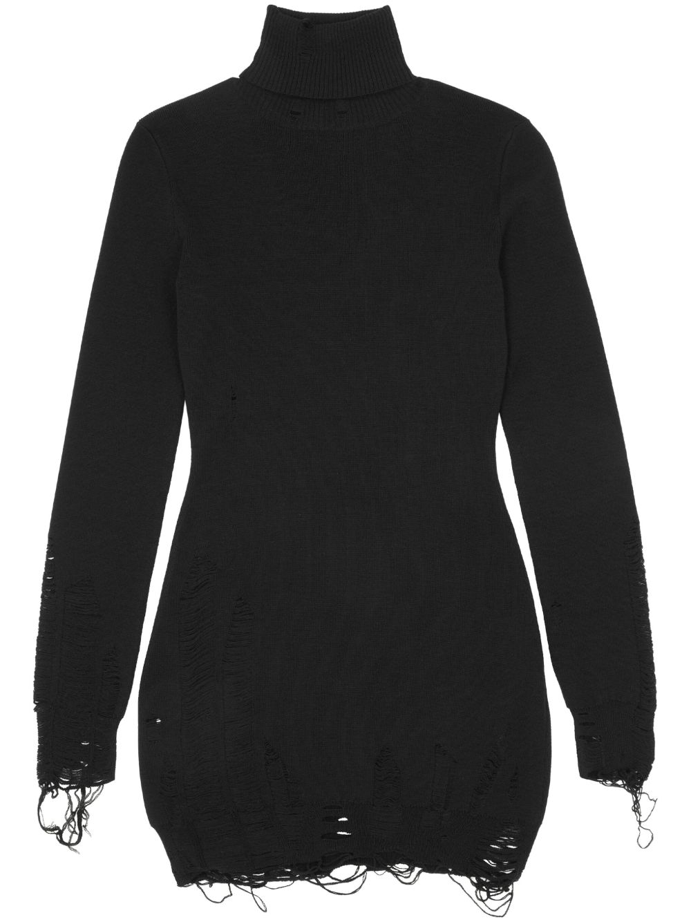 MM6 Maison Margiela 撕裂效果细节迷你连衣裙 - 黑色
