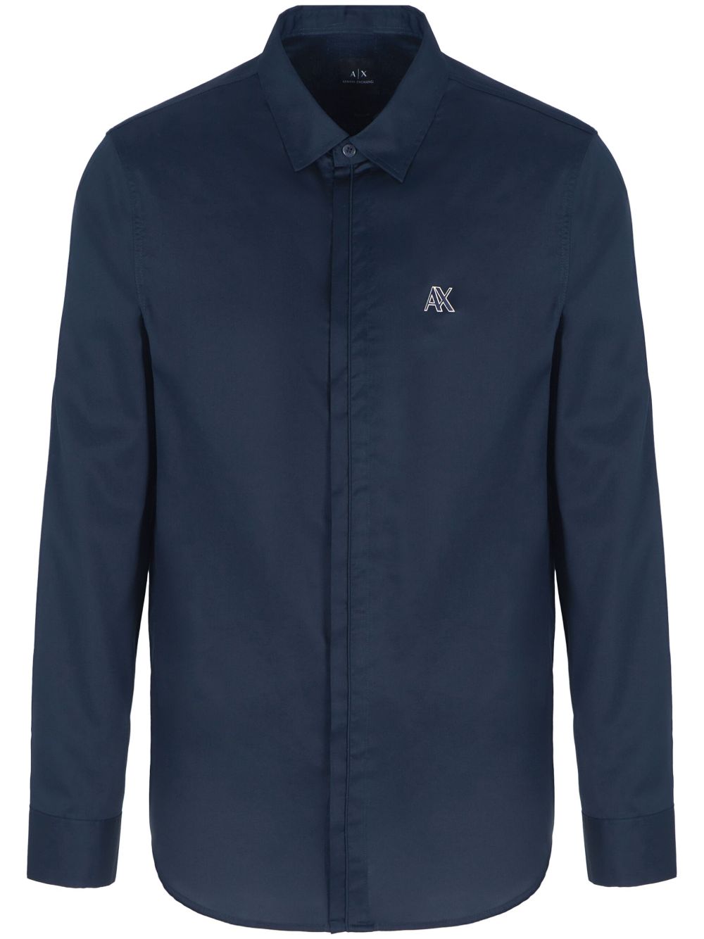 Armani Exchange logo刺绣衬衫 - 蓝色