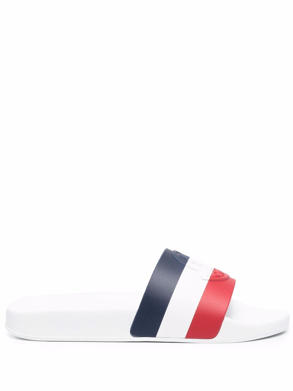 Moncler 盟可睐 logo压纹条纹拖鞋 - 白色