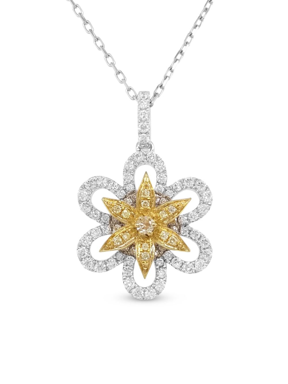 HYT Jewelry 18K黄金白金钻石项链 - 银色