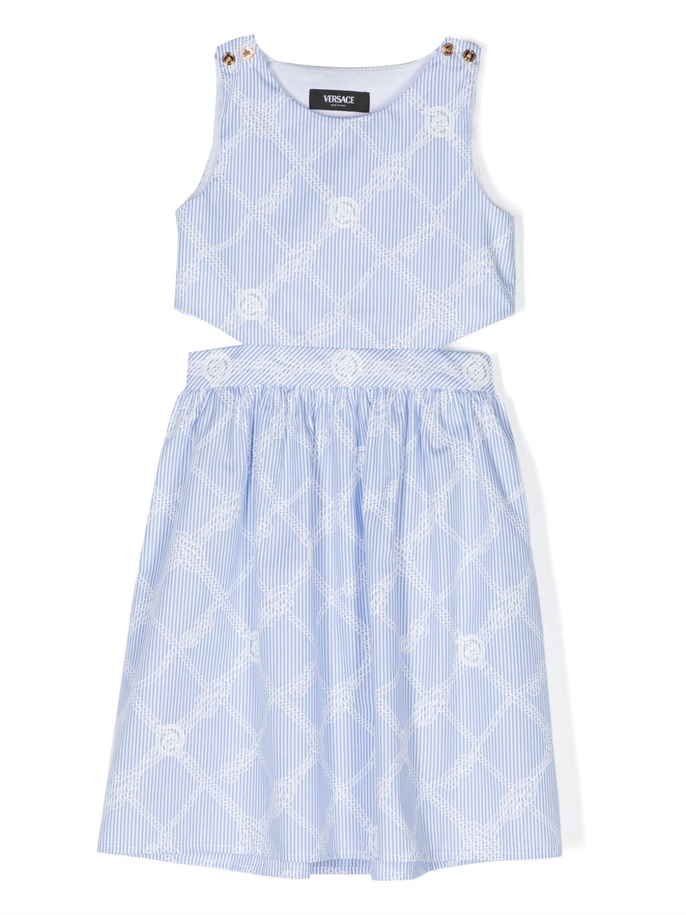 Versace Kids 条纹伞形连衣裙 - 蓝色