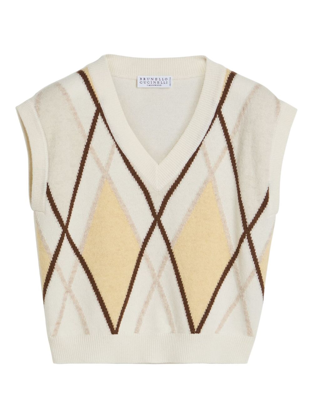 Brunello Cucinelli Kids 菱形纹针织羊绒马甲 - 中性色