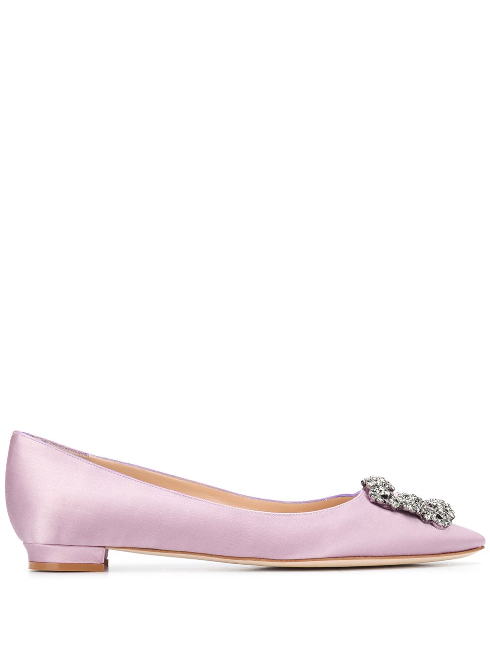 Manolo Blahnik 镶嵌缎面芭蕾舞平底鞋 - 粉色