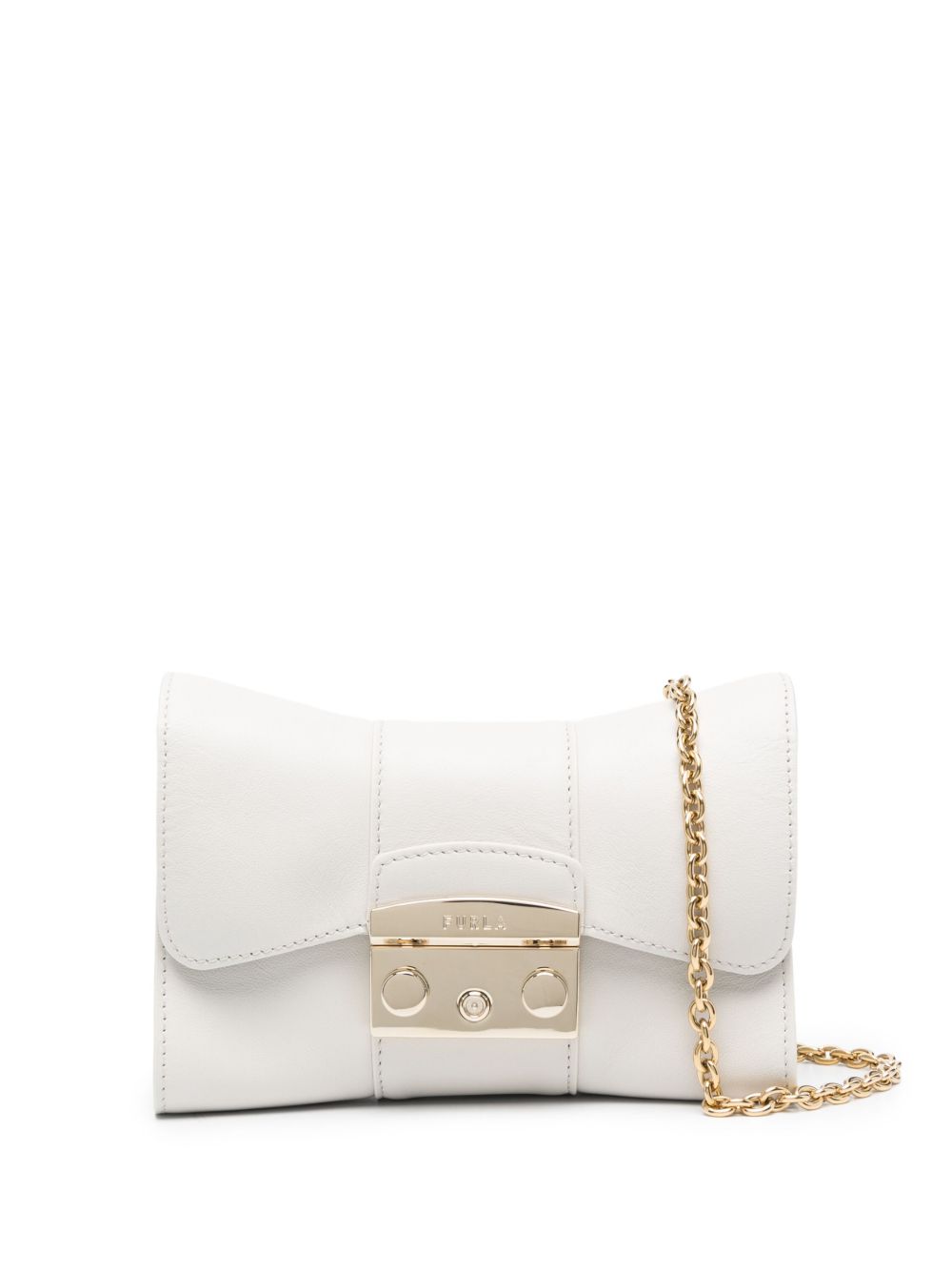 Furla logo雕刻皮质斜挎包 - 中性色