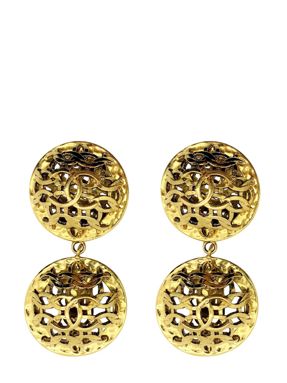 Jennifer Gibson Jewellery Vintage Chanel Double Orb Statement Logo Earrings 1980s - 金色