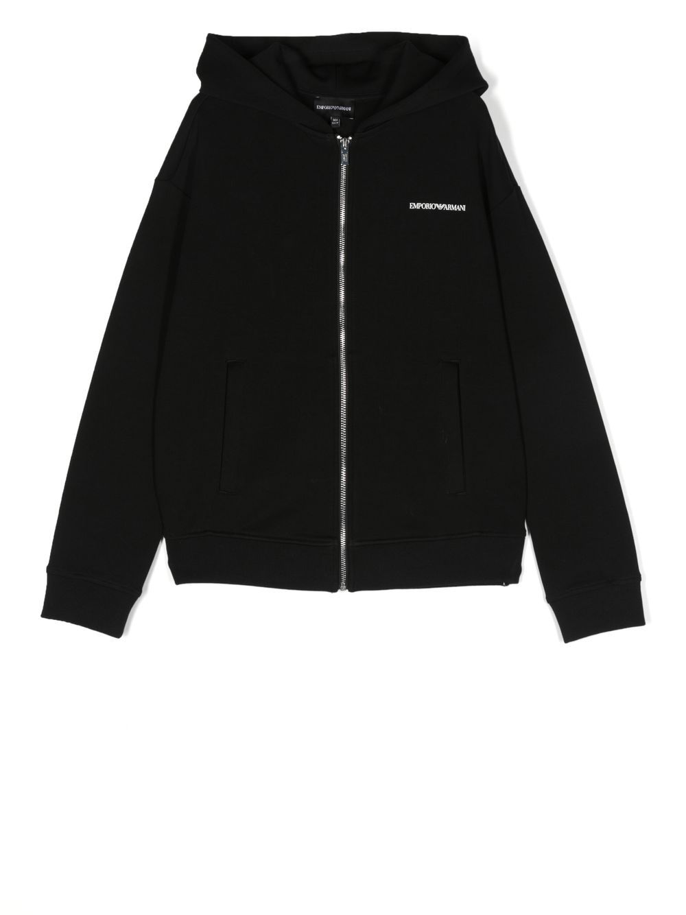 Emporio Armani Kids logo印花拉链连帽衫 - 黑色