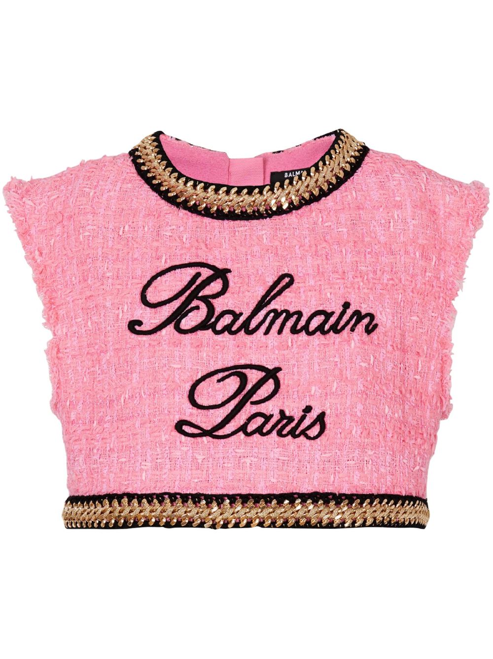 Balmain logo刺绣粗花呢短款上衣 - 粉色