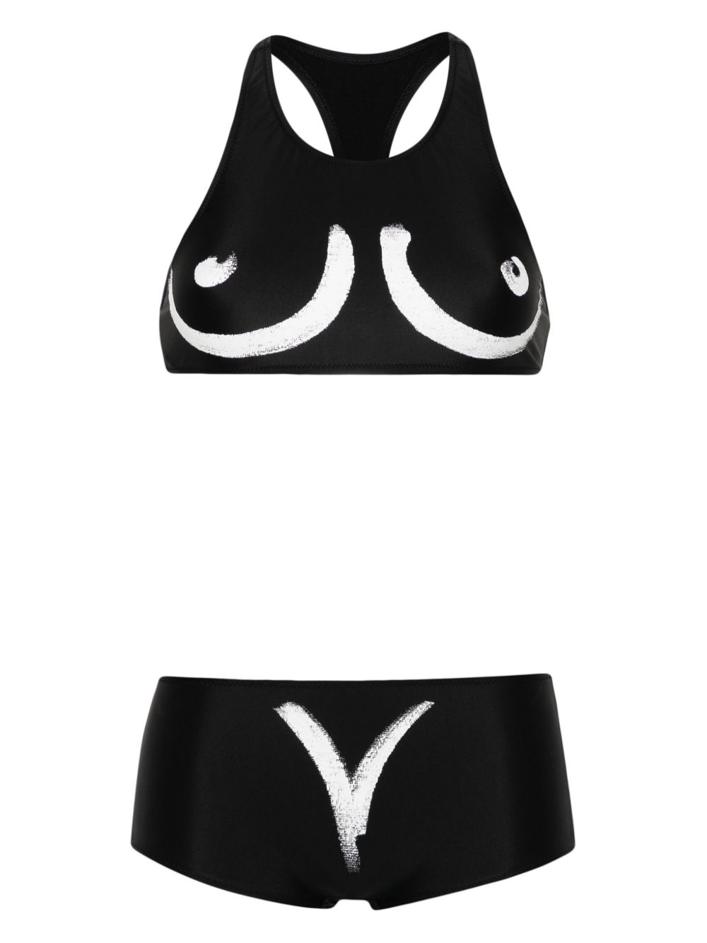 Moschino 图案印花挖背比基尼套装 - 黑色