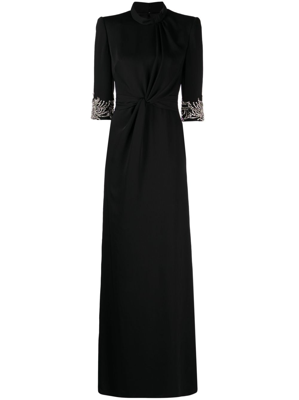 Jenny Packham Lily珠饰绉纱礼服 - 黑色