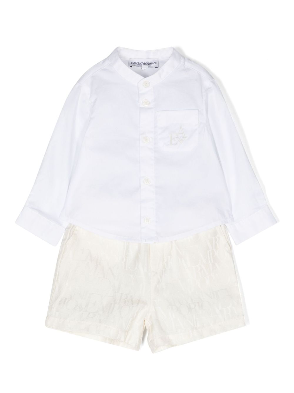 Emporio Armani Kids logo提花短裤套装 - 白色