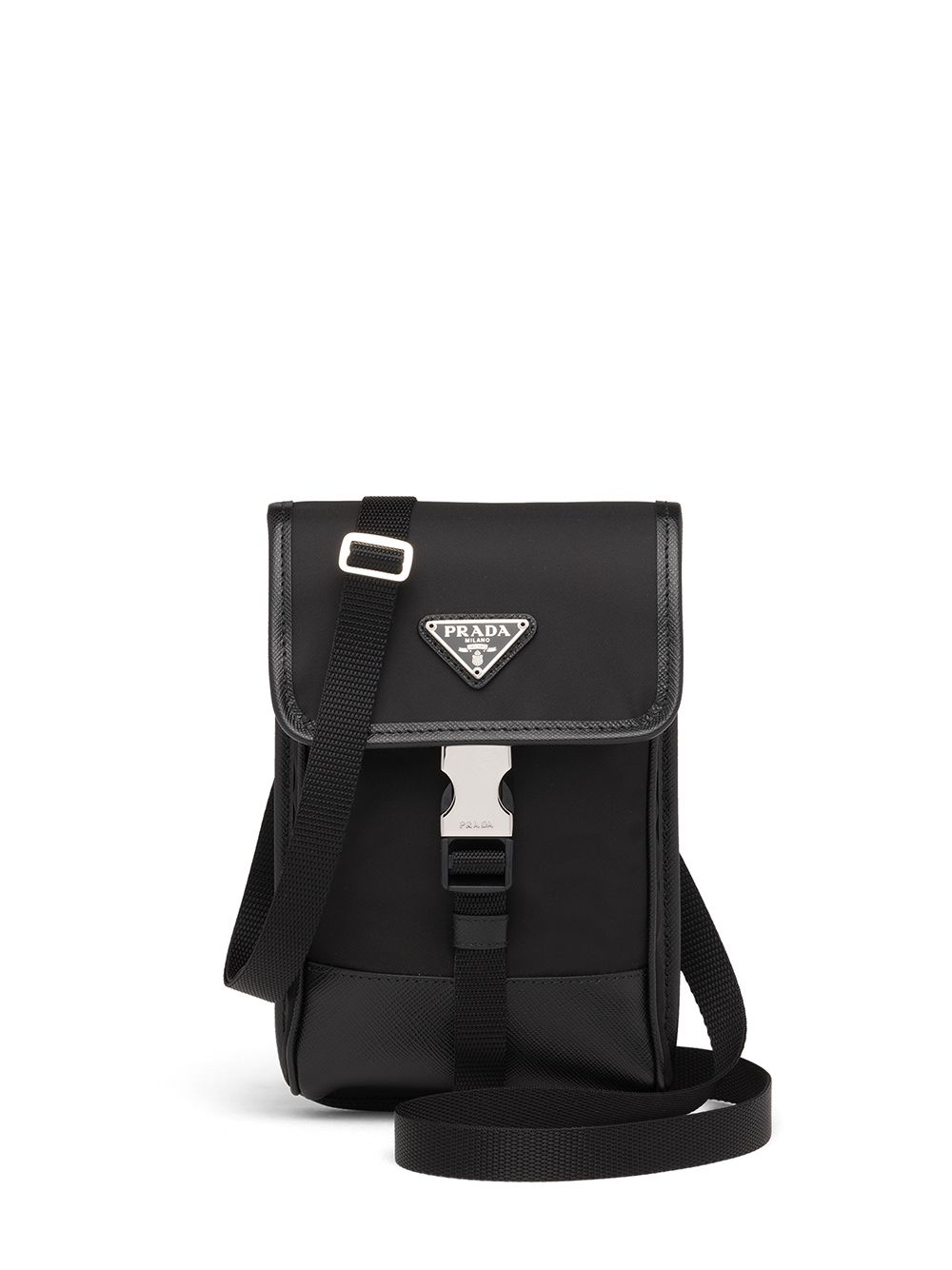 Prada logo标牌斜挎包 - 黑色