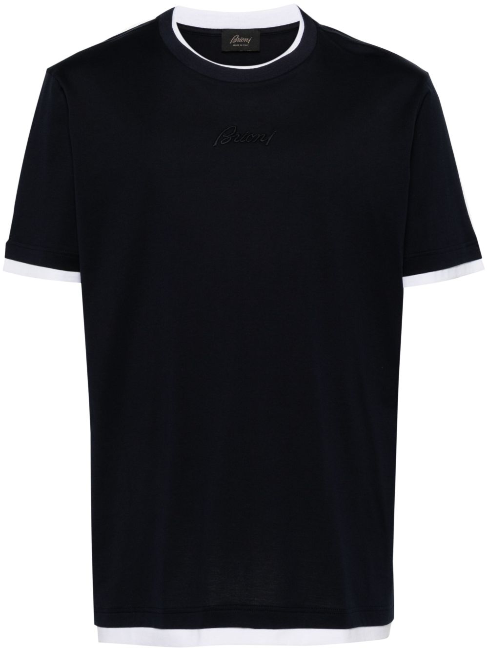 Brioni logo刺绣棉T恤 - 蓝色