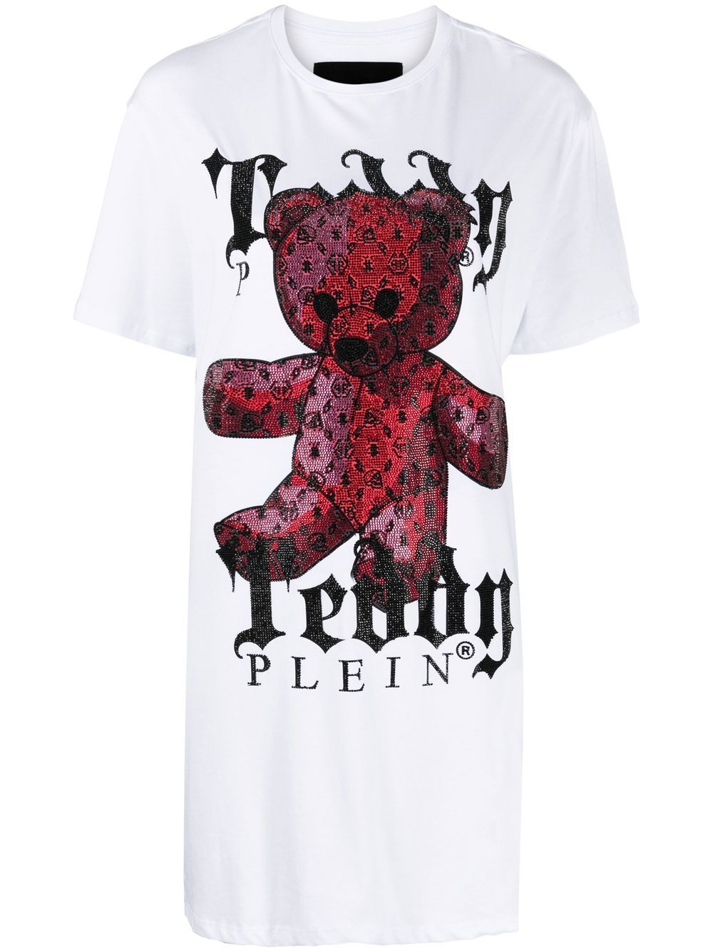 Philipp Plein Teddy Bear 晶饰T恤式连衣裙 - 白色