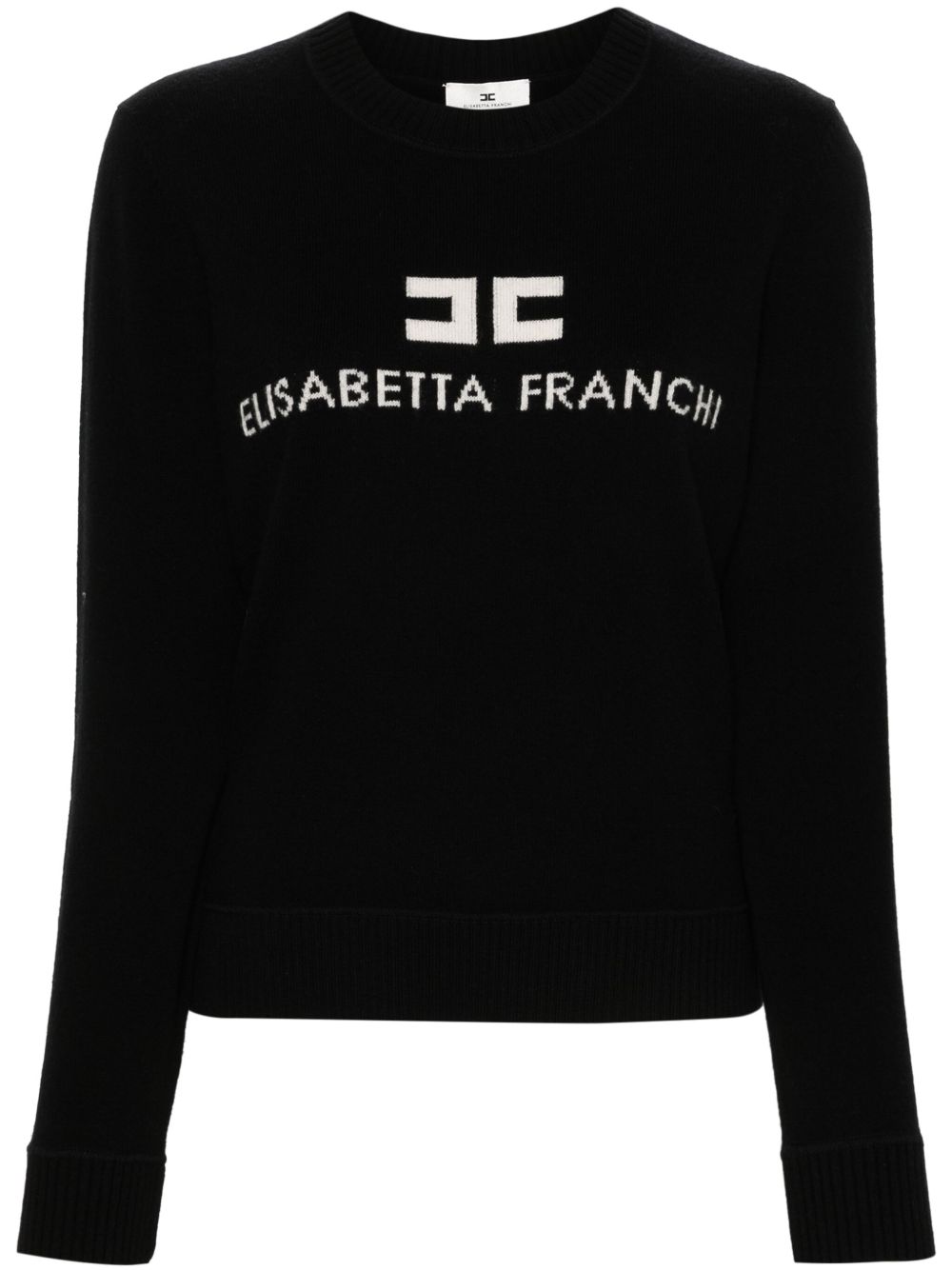Elisabetta Franchi logo嵌花圆领毛衣 - 黑色