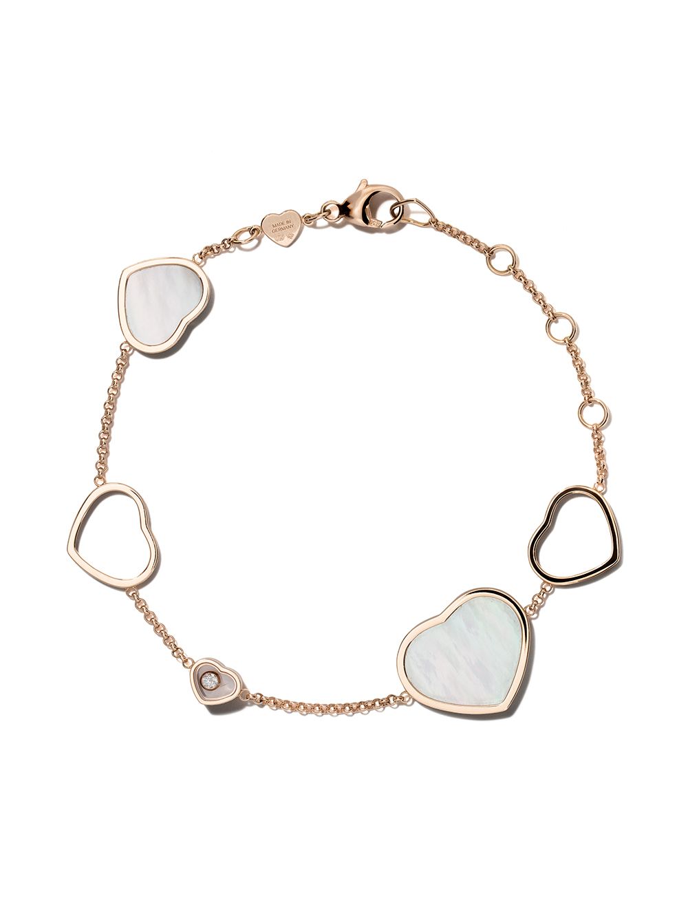 Chopard 18k玫瑰金Happy Hearts玫瑰石与钻石手链 - 粉色