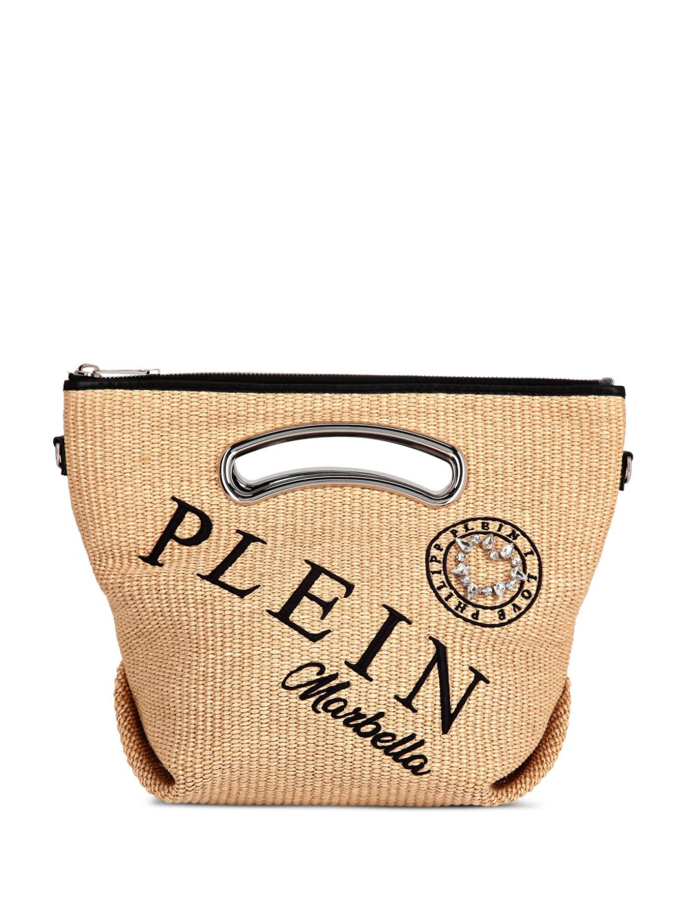 Philipp Plein logo刺绣拉菲草中号托特包 - 中性色