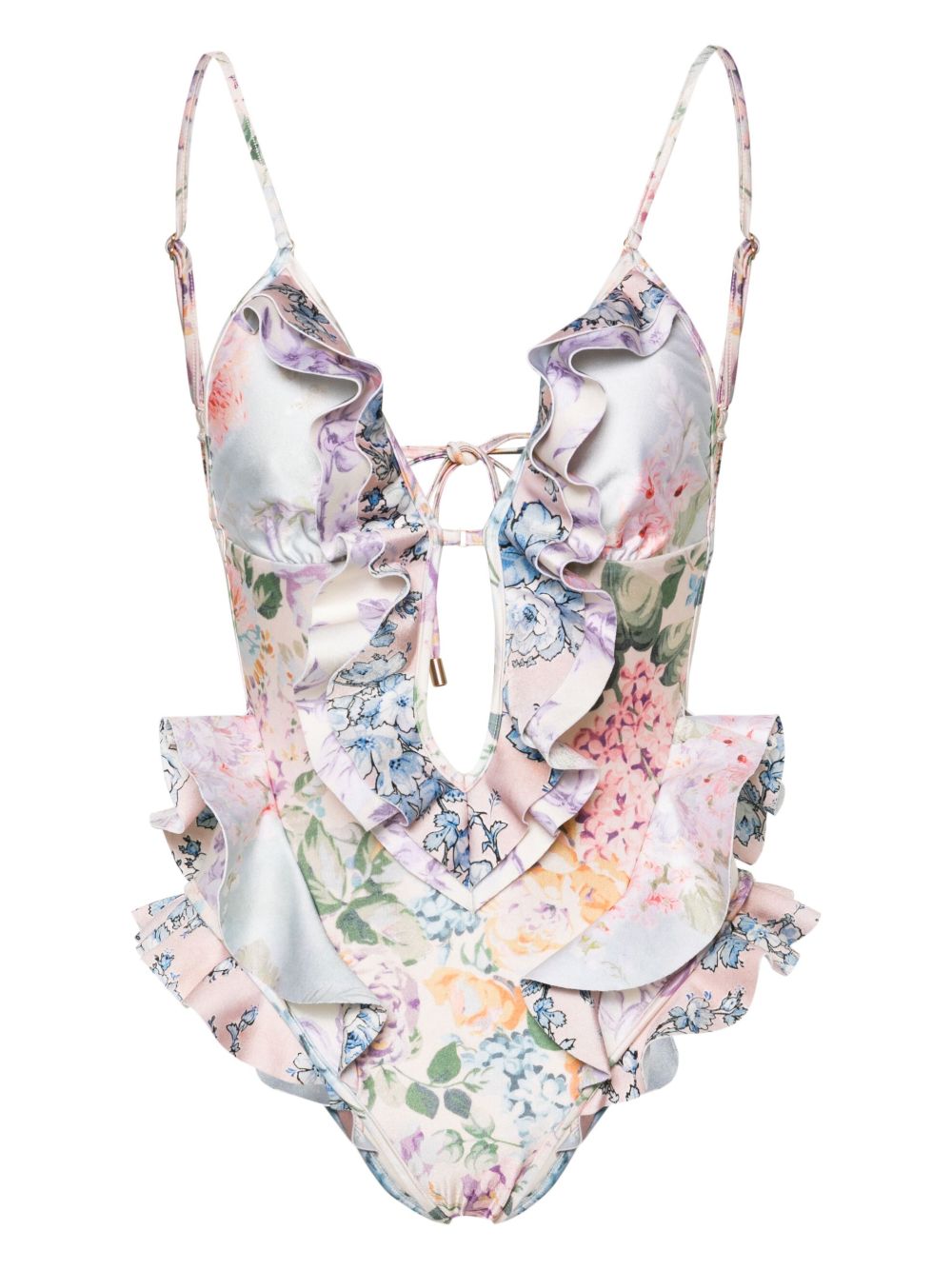 ZIMMERMANN Halliday 荷叶边连体泳衣 - 中性色