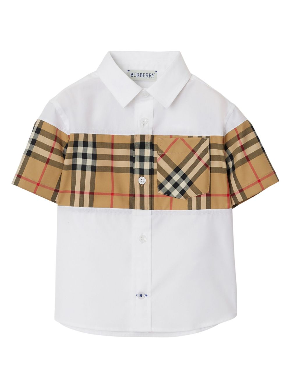 Burberry Kids 经典格纹拼接衬衫 - 白色