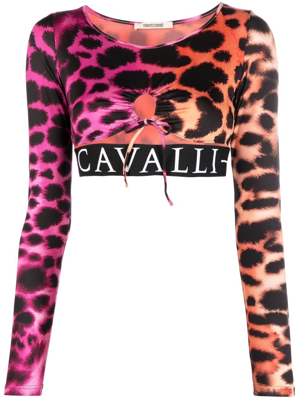 Roberto Cavalli 动物纹镂空短款上衣 - 粉色