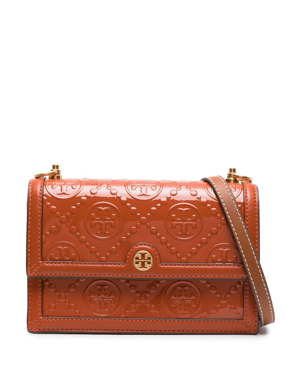 Tory Burch T Monogram 漆皮斜挎包 - 橘色