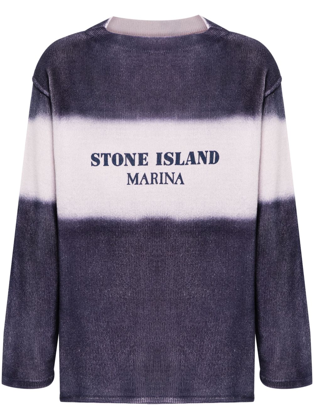 Stone Island logo印花褪色条纹毛衣 - 蓝色