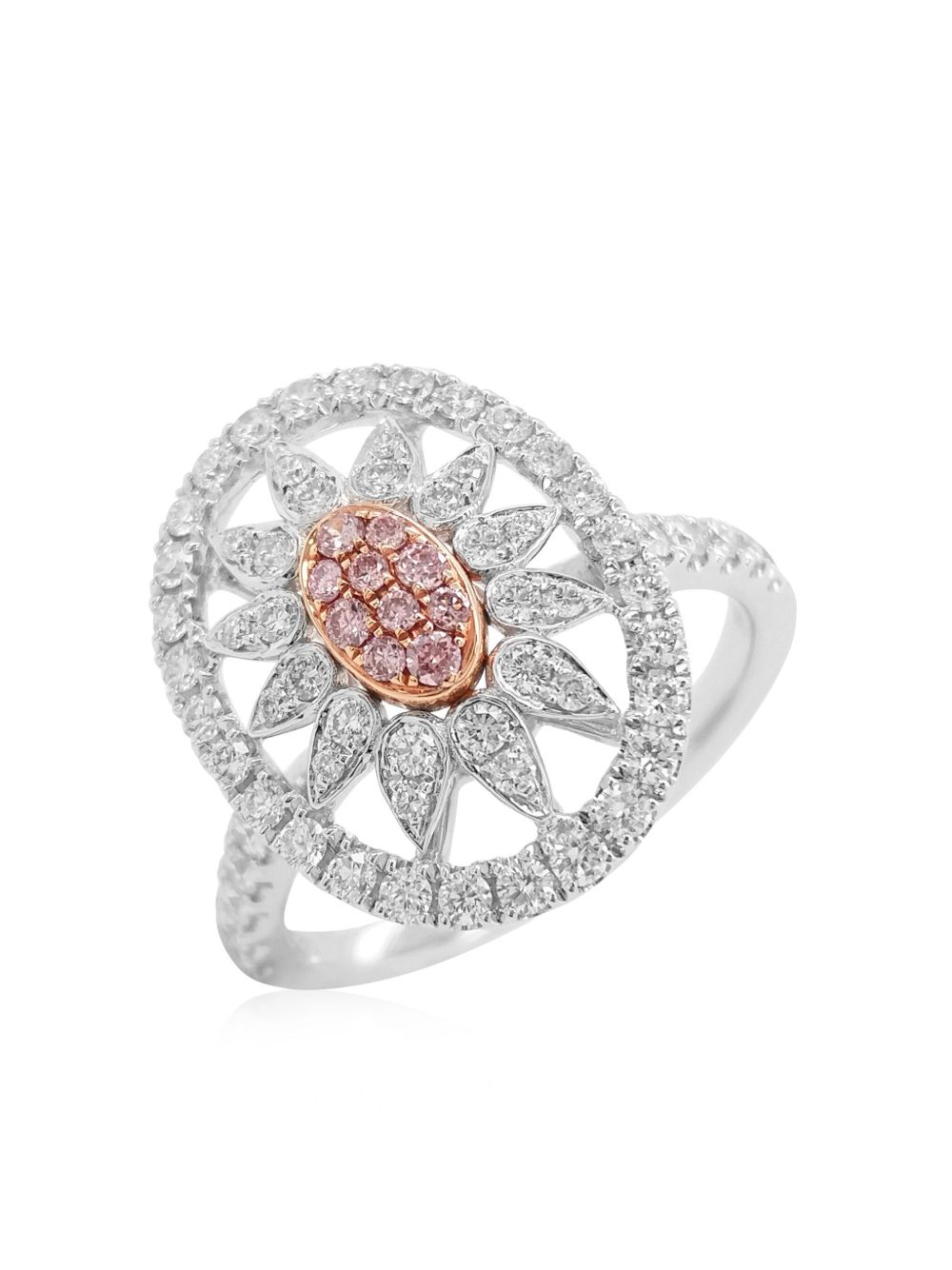 HYT Jewelry 钻石鸡尾酒铂金戒指 - 银色