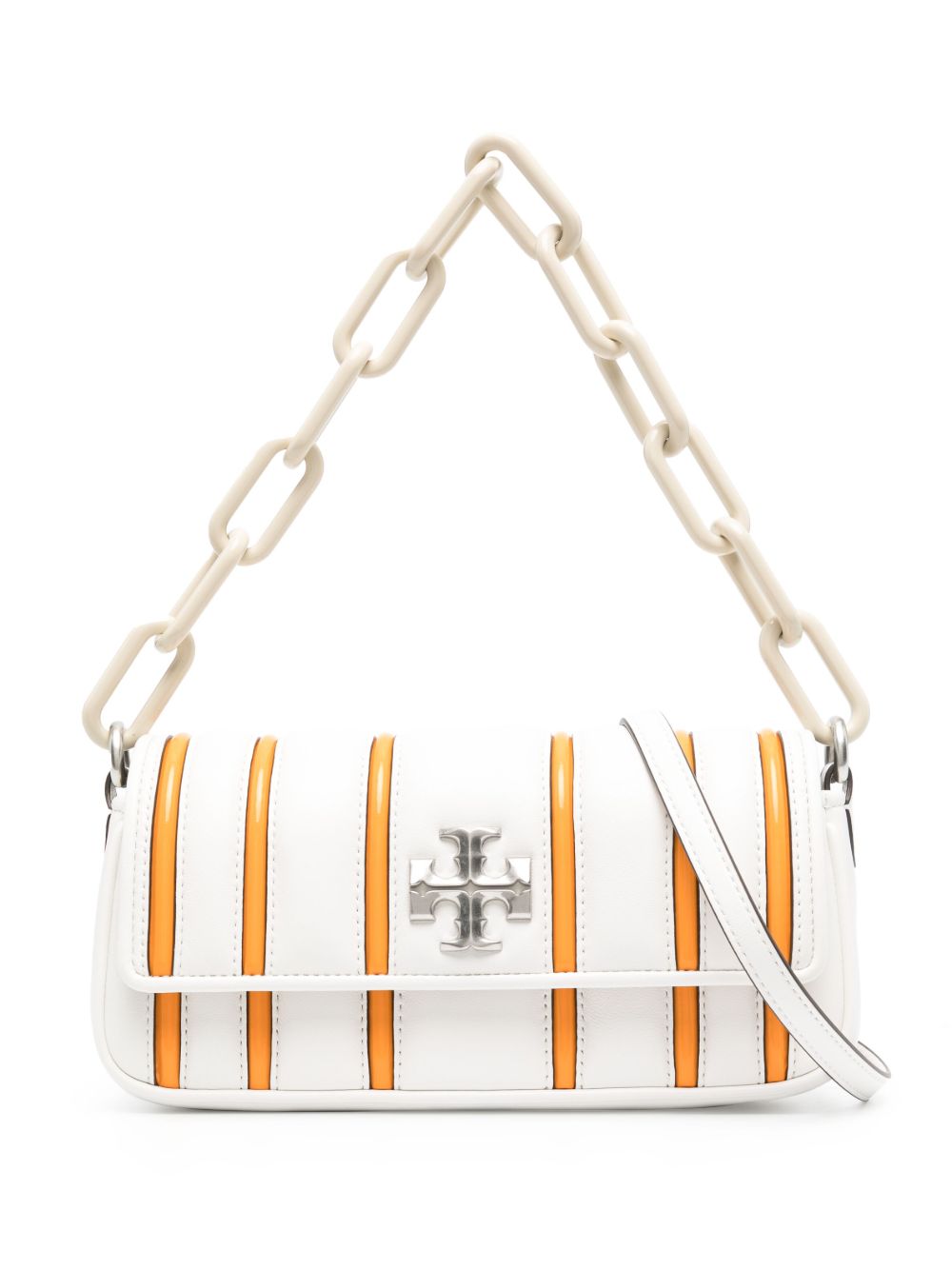 Tory Burch Kira 条纹单肩包 - 白色