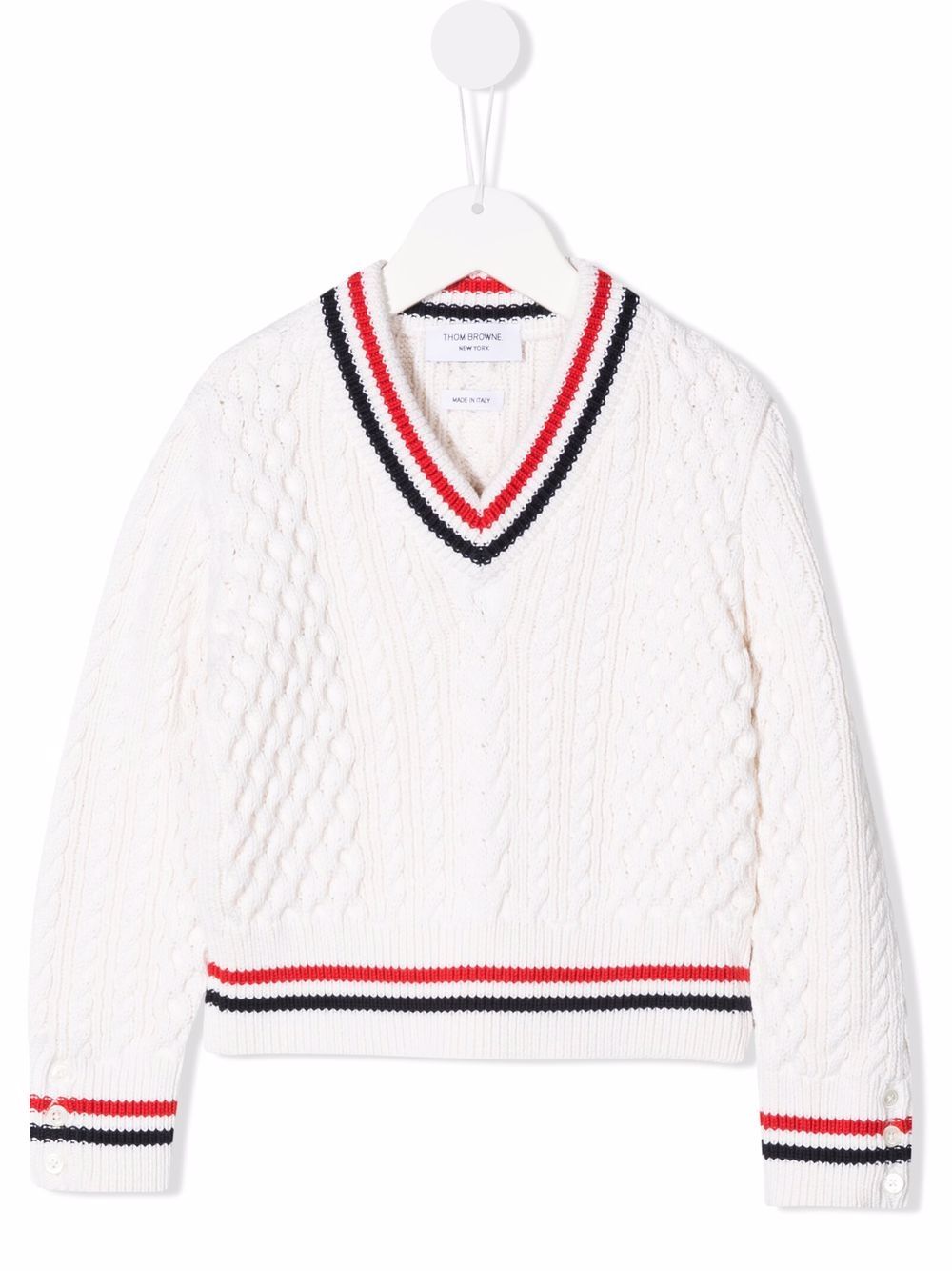 Thom Browne Kids RWB Cricket Cable 毛衣 - 白色