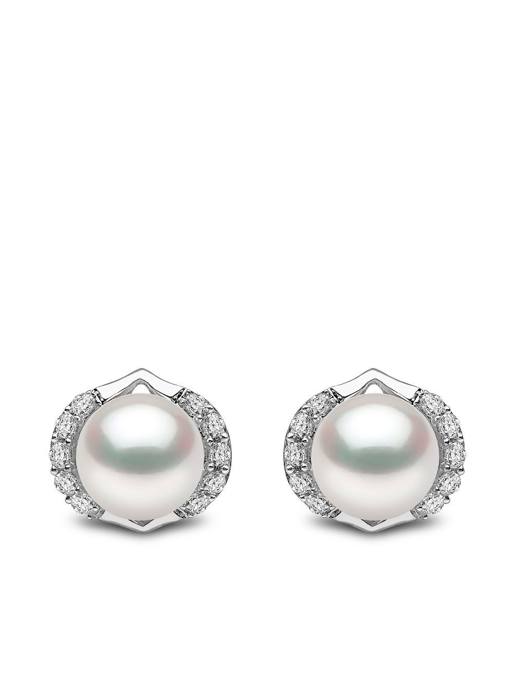 Yoko London Trend 18K白金钻石珍珠耳钉 - 银色