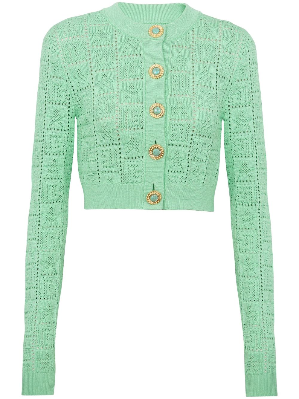 Balmain 经典logo镂空针织开衫 - 绿色