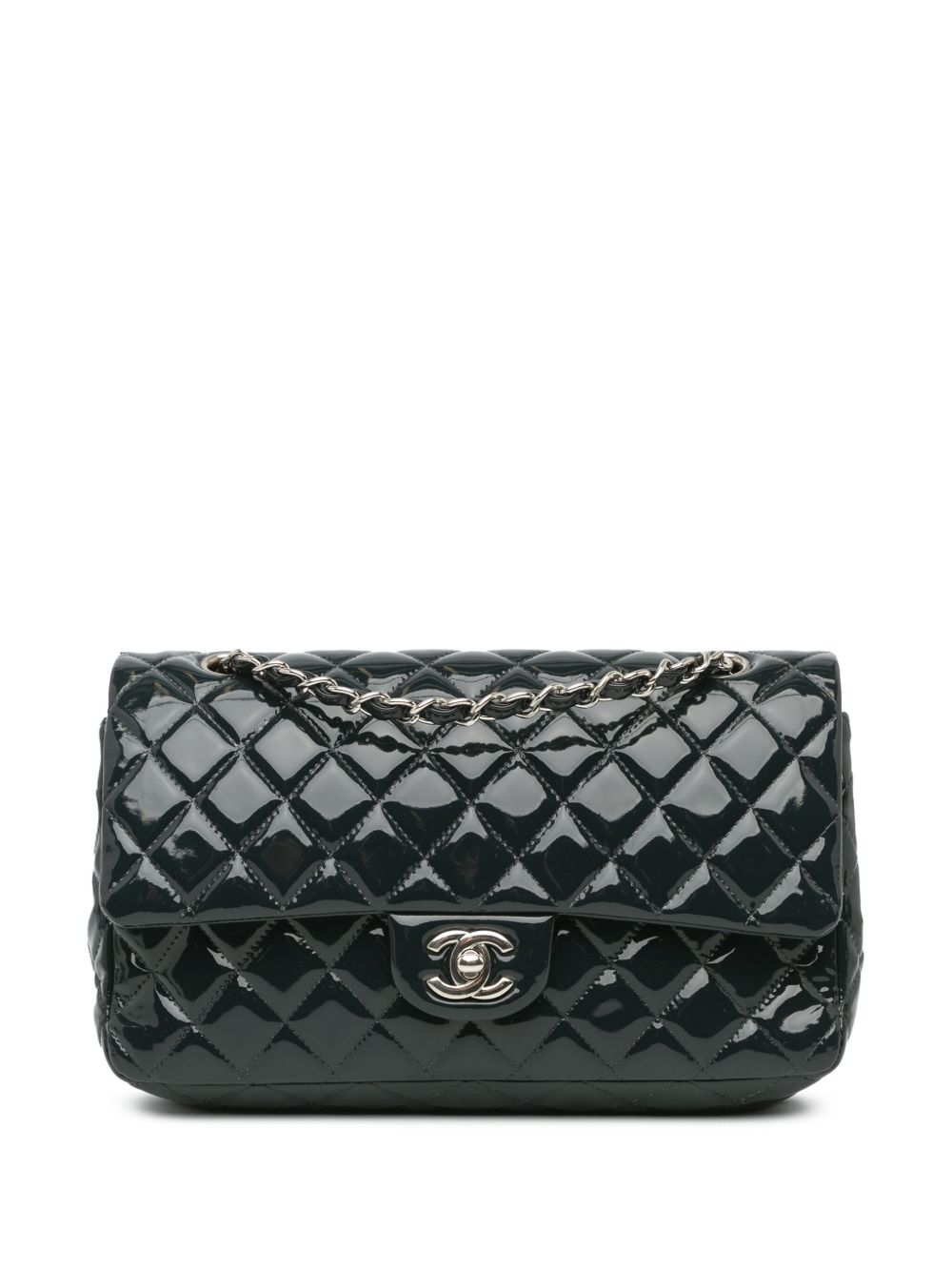CHANEL Pre-Owned Classic Patent Double Flap 中号单肩包（2014-2015年典藏款） - 蓝色