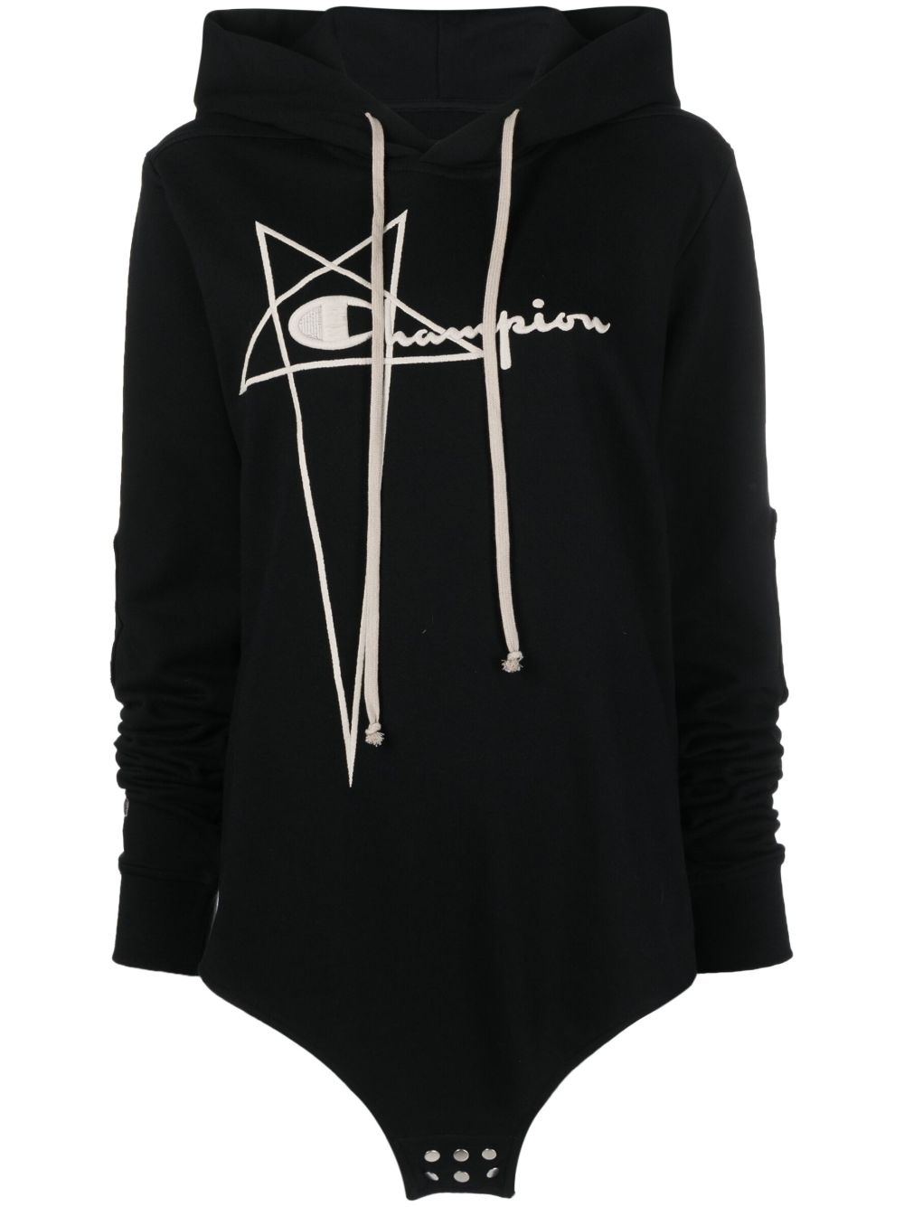 Rick Owens X Champion logo刺绣连帽衫 - 黑色