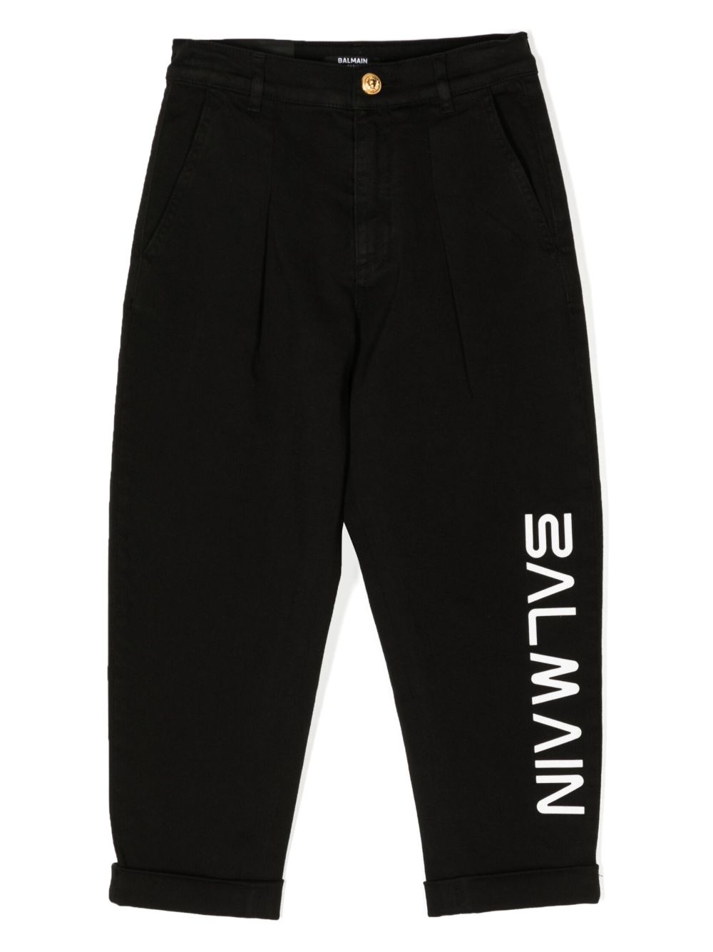 Balmain Kids logo印花直筒牛仔裤 - 黑色