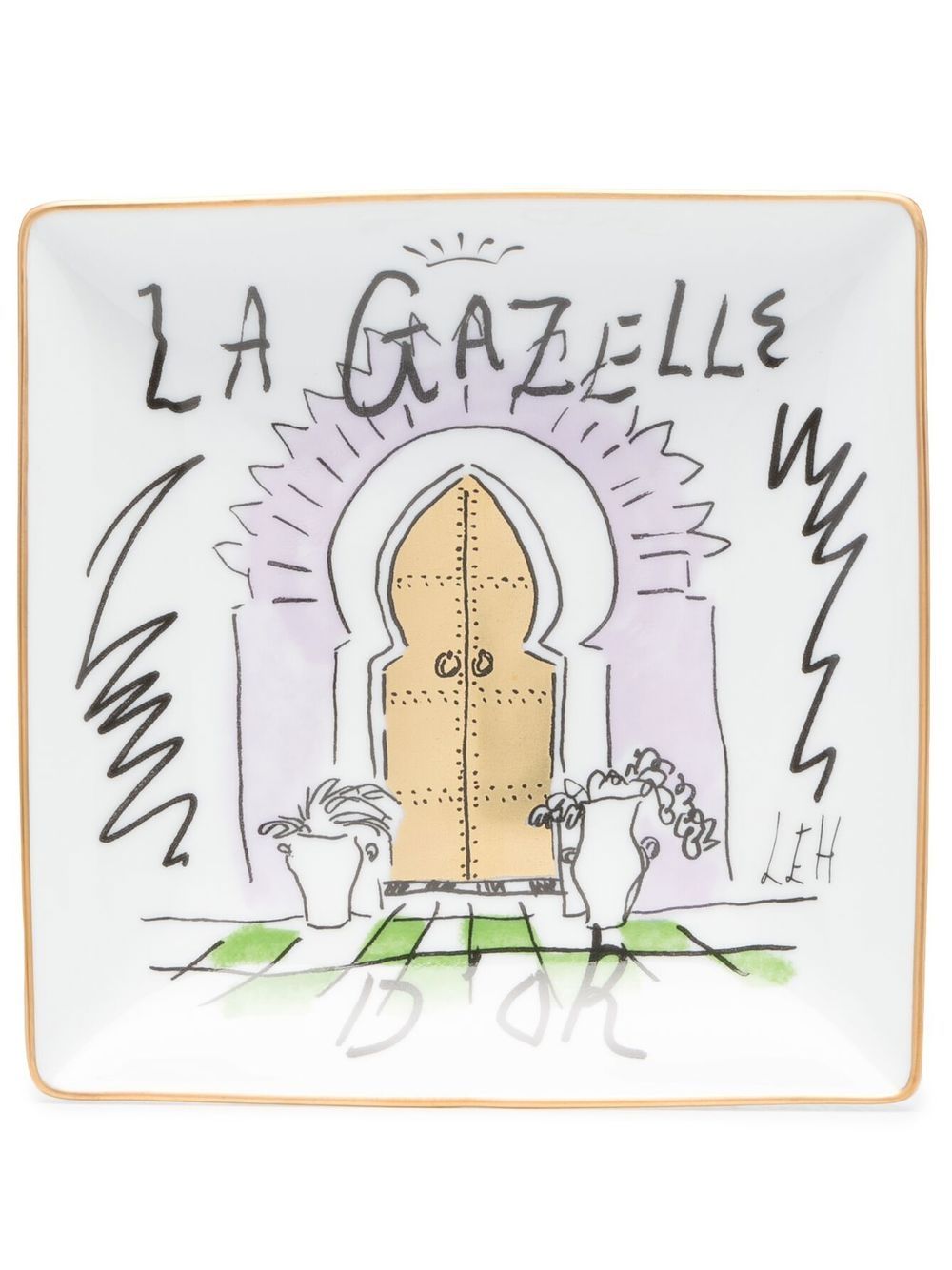 GINORI 1735 La Gazelle D'or 方形盘（13.5 厘米） - 白色
