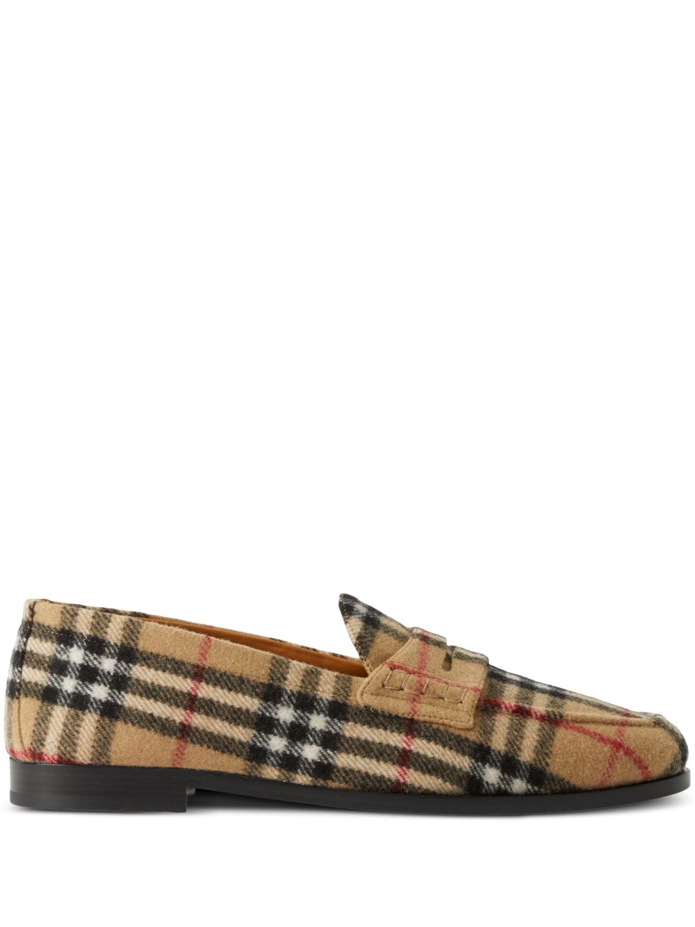 Burberry 格纹图案圆头乐福鞋 - 中性色