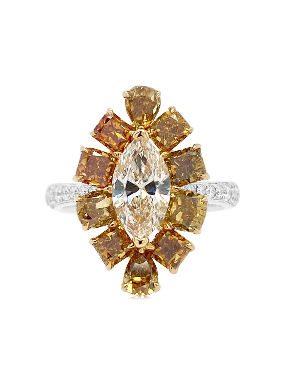HYT Jewelry 18K白金钻石鸡尾酒戒指 - 褐色