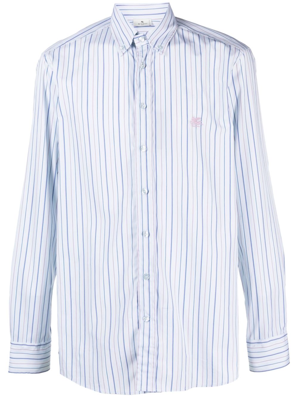 ETRO logo刺绣条纹棉衬衫 - 蓝色