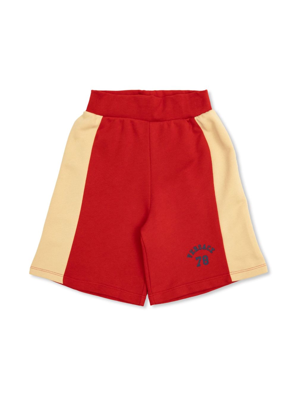 Versace Kids logo印花双色棉短裤 - 红色