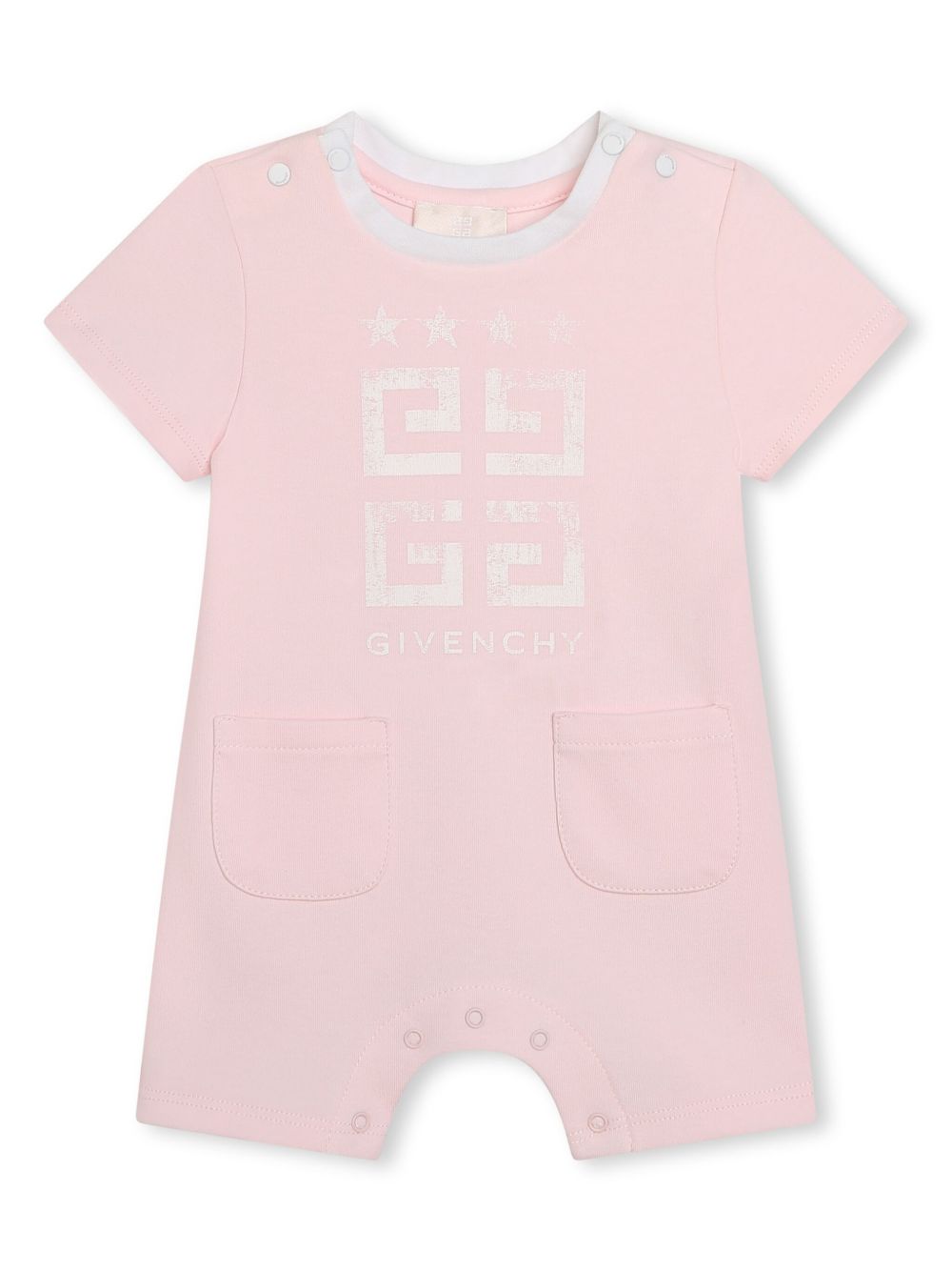 Givenchy Kids logo印花棉连体衣 - 粉色