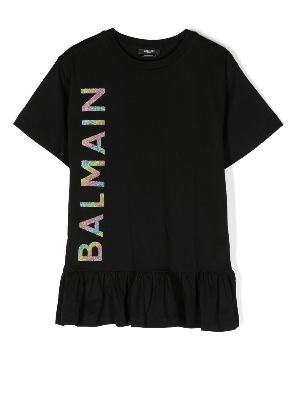 Balmain Kids logo印花T恤式连衣裙 - 黑色