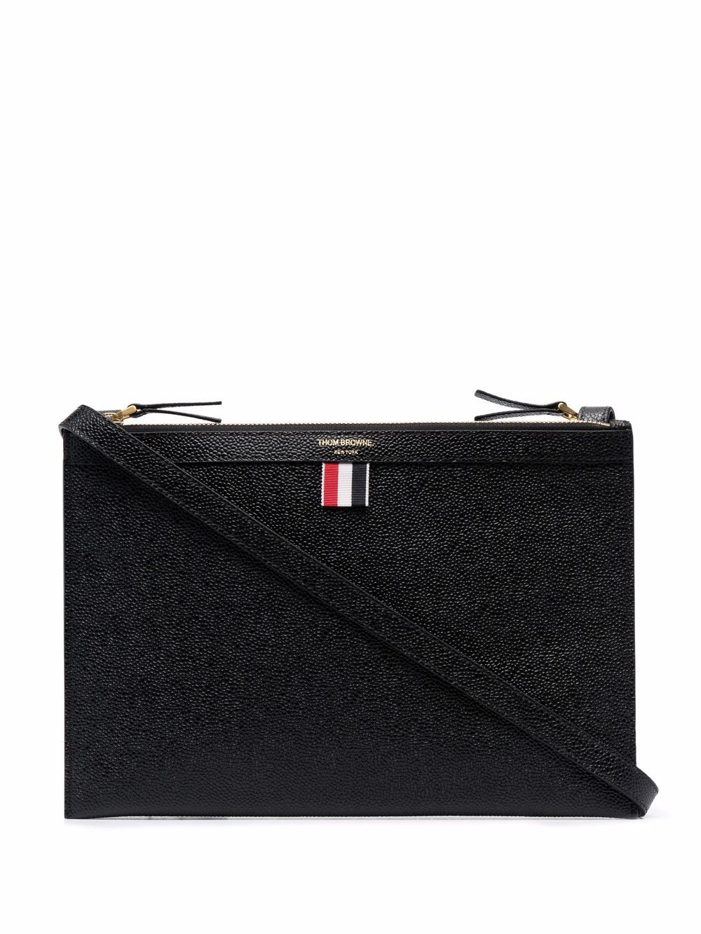 Thom Browne logo印花斜挎包 - 黑色