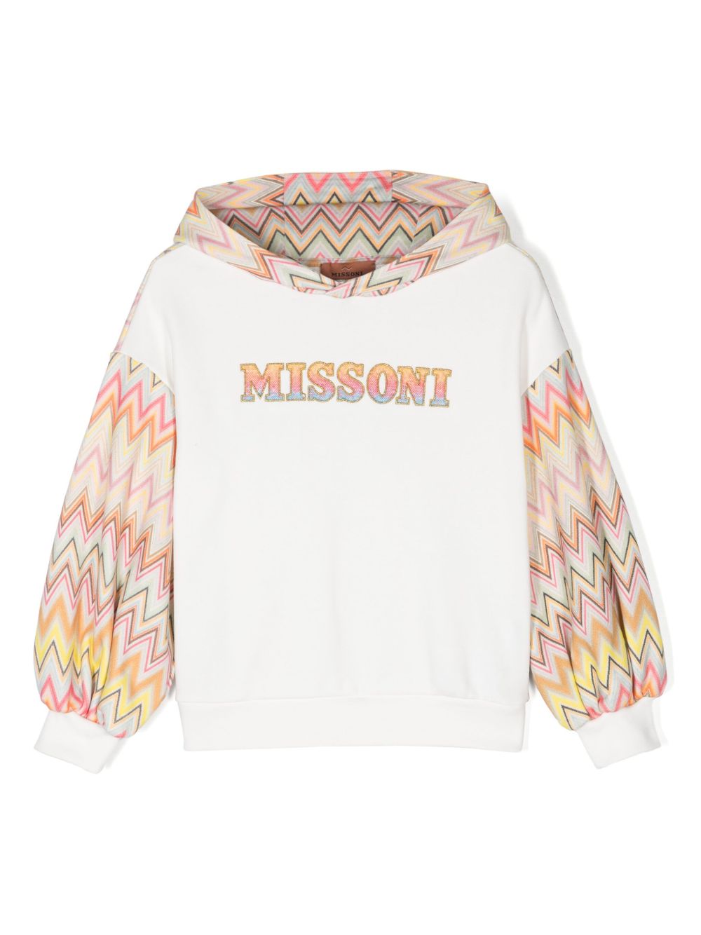 Missoni Kids Z字形图案印花连帽衫 - 白色