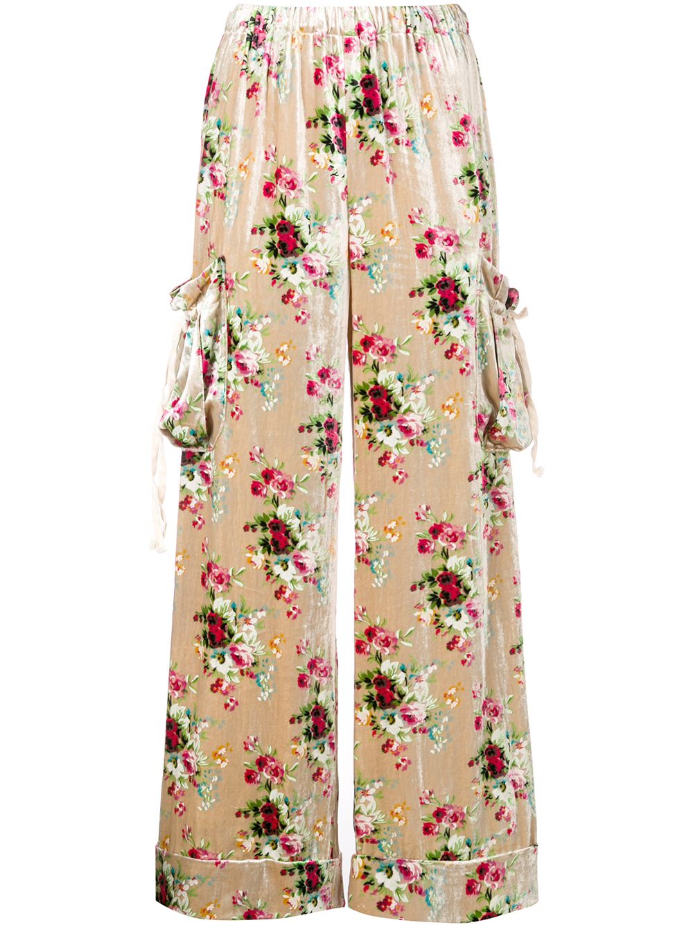 Comme Des Garçons Pre-Owned 古着花卉印花丝绒长裤 - 中性色